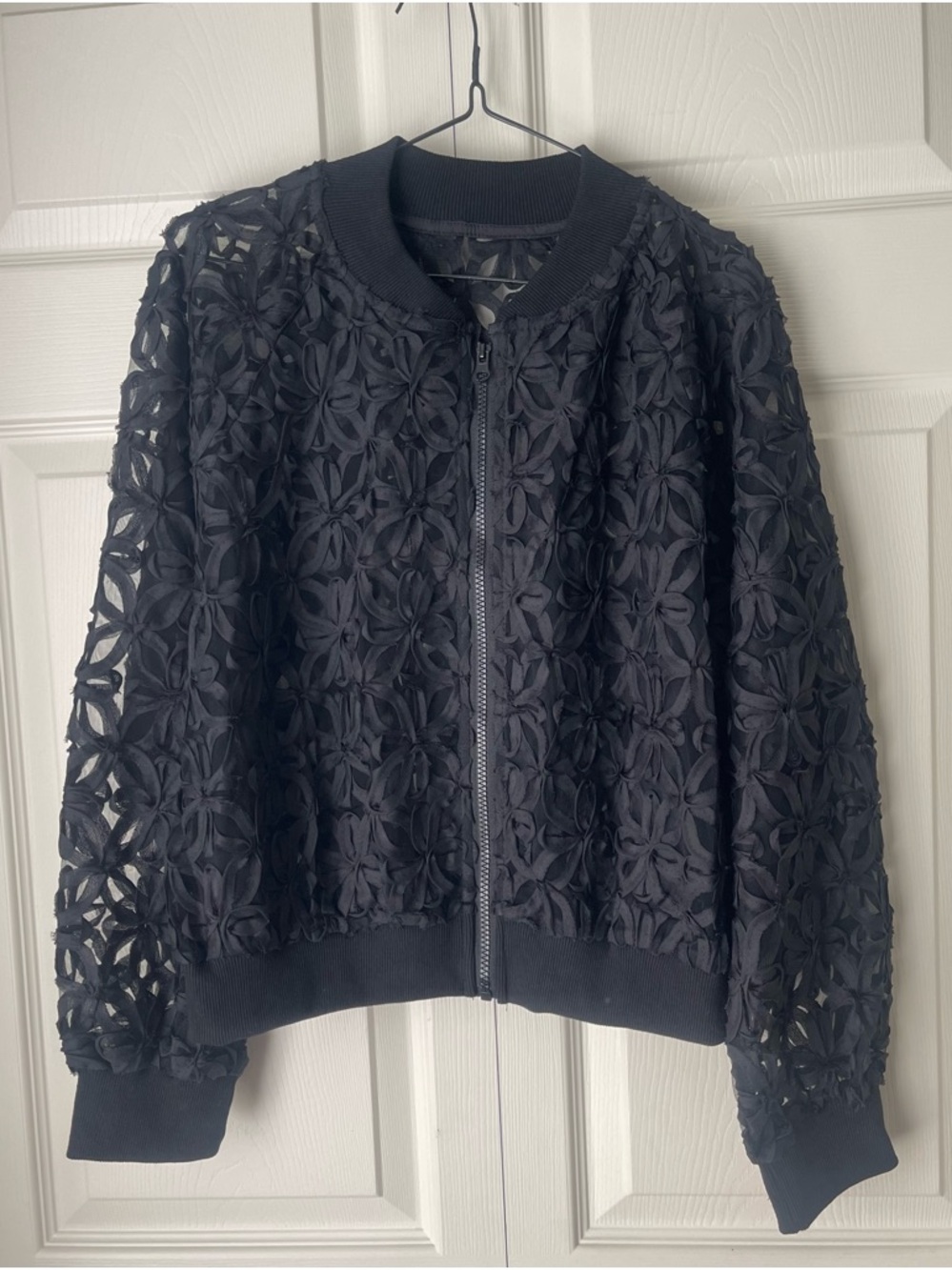 Women's Black Floral Lace Bomber Jacket